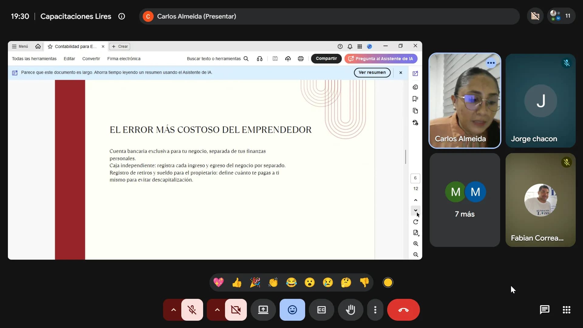 Capacitación de contabilidad para emprendedores de LIRES