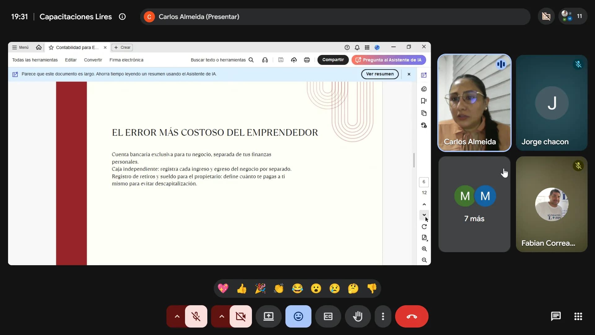 Capacitación de contabilidad para emprendedores de LIRES